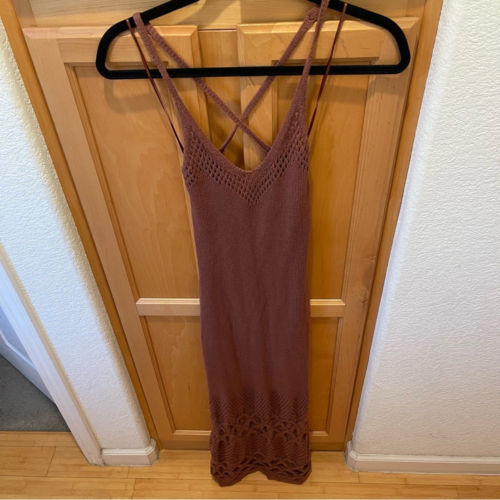 Windsor Brown Strappy Knit Maxi Dress Small – Crochet Detail